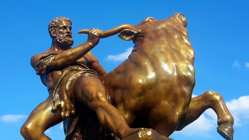 Hercules taking the Cretan Bull by the horns