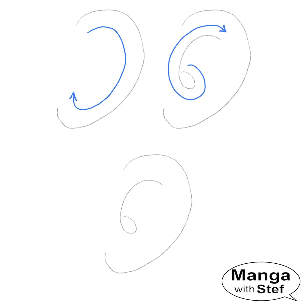 Osamu Tezuka's ear drawing is the simplest I have seen.